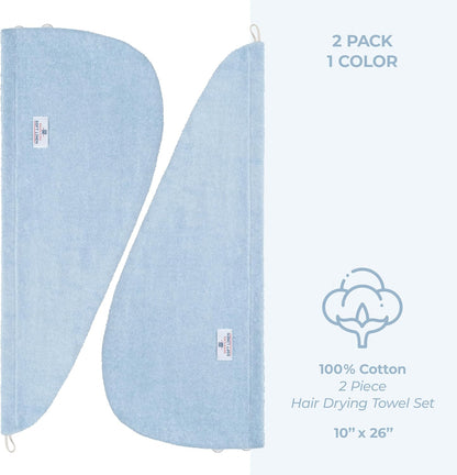 American Soft Linen 100% Cotton Hair Towels for Women, Head Towel Cap, Cotton Hair Turban Towel Wrap for Long Curly Anti Frizz Hair, Soft and Absorbent Cotton Hair Towels 2 Pack, White