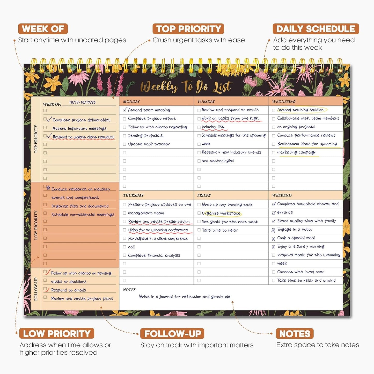 Taja Weekly To Do List Notepad with 52 Undated Sheets（8.5"×11"）- Weekly Desk Planner for Women & Man, Work and Home -1 Pack Violet Dream