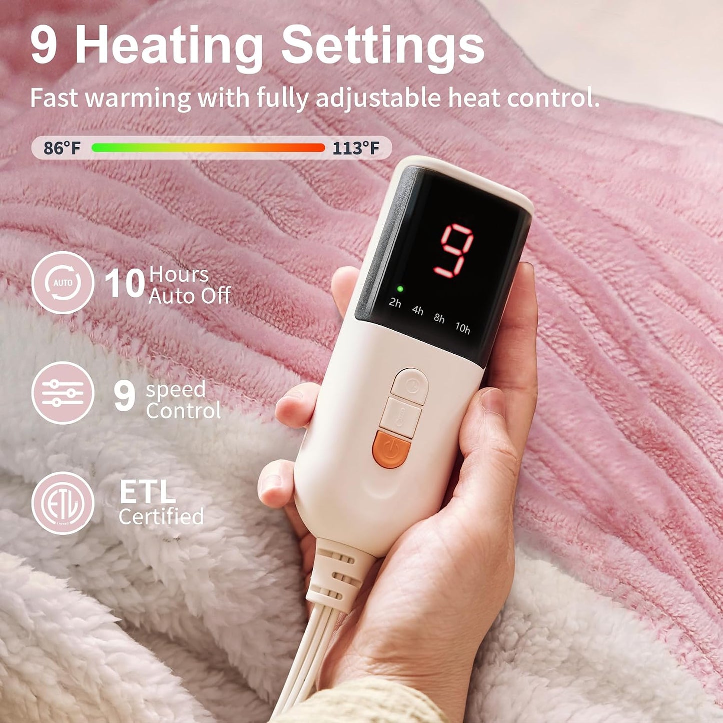 Texciting Heated Blanket Electric Blanket Throw 50''X60''-Heating Throw with 9 Heat Settings-2-10 Hours Auto Off,ETL Certified,Machine Washable (Green)
