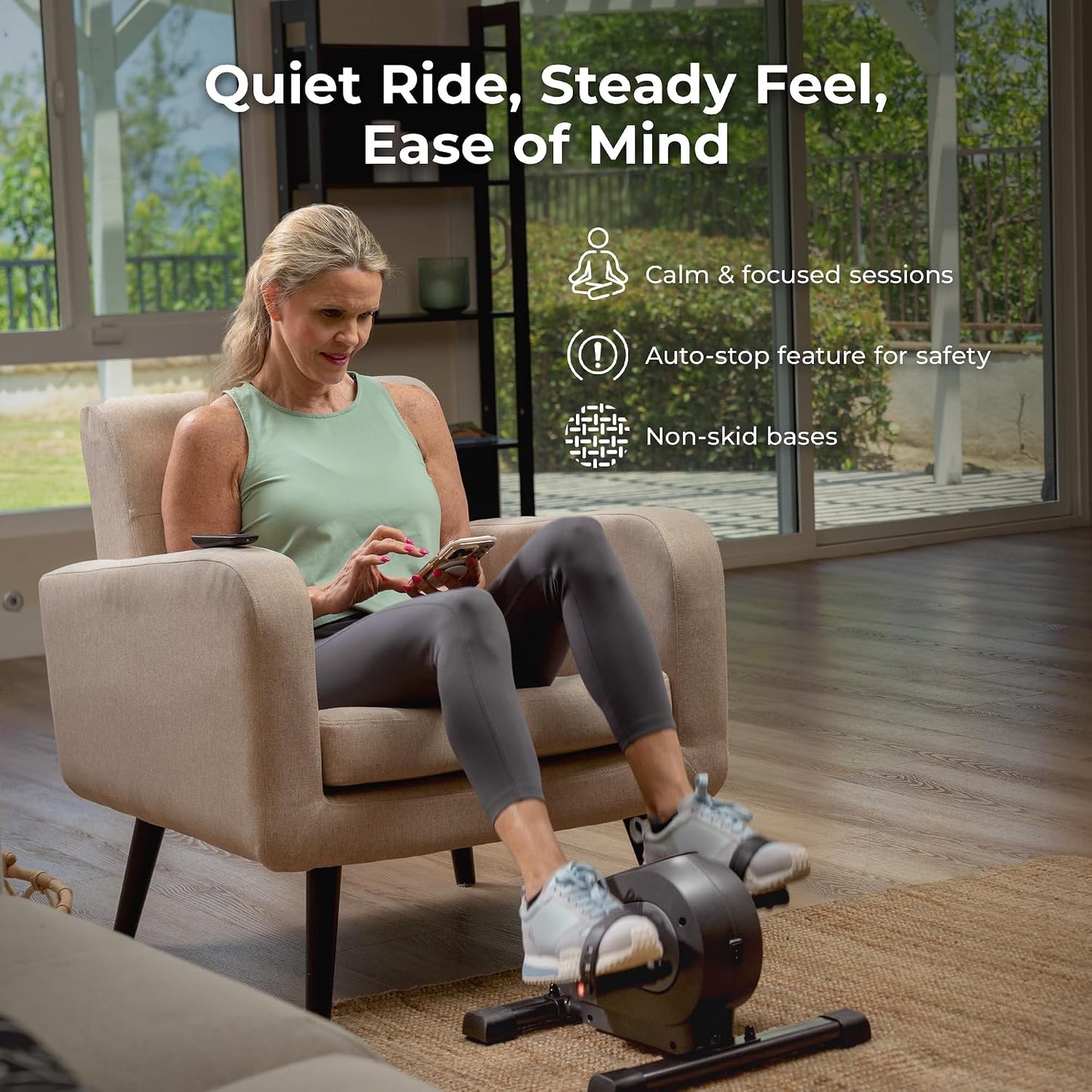 Sunny Health & Fitness Smart Motorized 2-in-1 Pedal Exerciser, Indoor Compact Under-Desk Mini Bike for Low-Impact Cardio Workout and Physical Therapy, Free SunnyFit Training App Connection