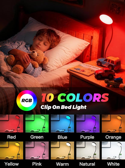 Clip on Light,10 RGB Colors+10 Brightness Small Desk Lamp with Clamp Light