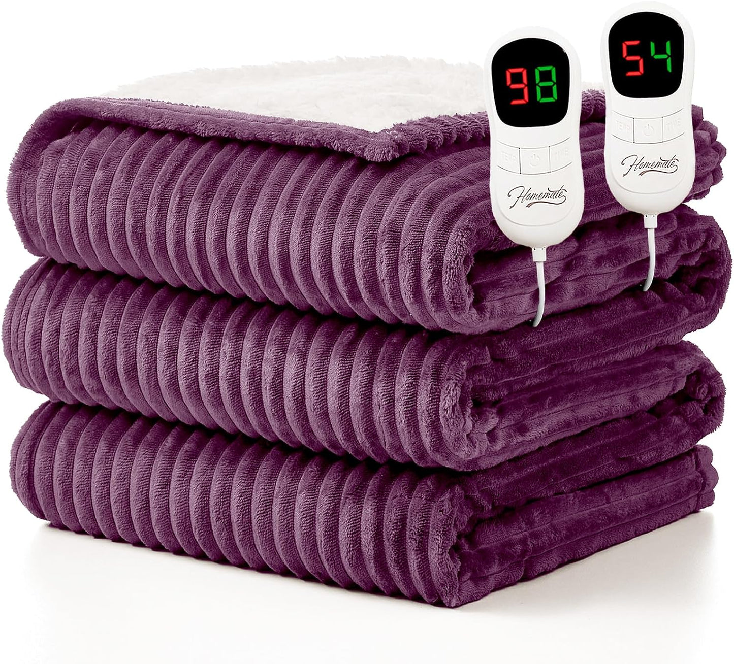 Homemate Heated Blanket Electric Throw - 50"x60" Heating Blanket Throw 1/2/4/6/8 Hours Auto-Off 10 Heat Levels Over-Heat Protection Soft Flannel Sherpa Heater ETL Certification