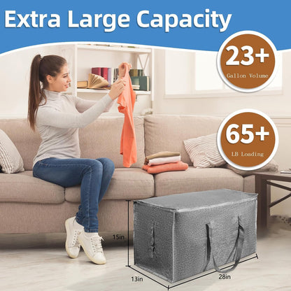 Moving Bags Extra Large - Heavy Duty Storage Totes with Wrap-Around Handles & Reinforced Zippers - Foldable Moving Box Alternative, Water-Resistant for Dorm, Closet & Under Bed Storage (Clear)