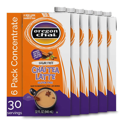Oregon Chai Sugar Free Chai Concentrate, 32 Fluid Ounce (Pack of 6)