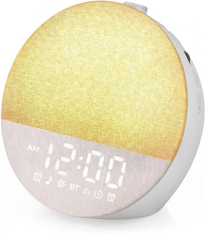 Geuuap Sunrise Alarm Clock White Noise Machine | Natural Wake-Up Light for Bedroom with 30 Soothing Sleep Aids, Bluetooth Speaker, Dimmable Clock, Screen-Free Design for Baby Adults Kids-Khaki