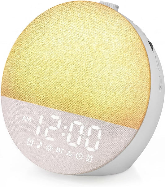 Geuuap Sunrise Alarm Clock White Noise Machine | Natural Wake-Up Light for Bedroom with 30 Soothing Sleep Aids, Bluetooth Speaker, Dimmable Clock, Screen-Free Design for Baby Adults Kids-Khaki