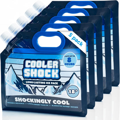 Cooler Shock Reusable Ice Packs for Cooler - Long Lasting Cold Freezer Packs for Coolers and Lunch Boxes - Cooler Ice Packs for Camping Gear, Fishing, Road Trips, Beach Must Haves