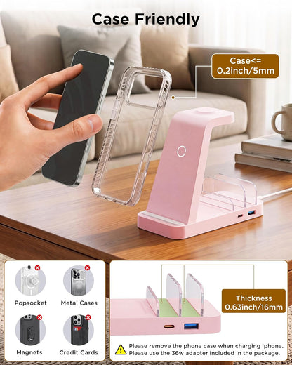 Wireless Charger for iPhone - 5 in 1 Charging Station for Multiple Devices Apple: Fast Wireless Charging Stand Dock for iPhone 17 16e 16 15 14 13 12 Pro Max Apple Watch Airpods