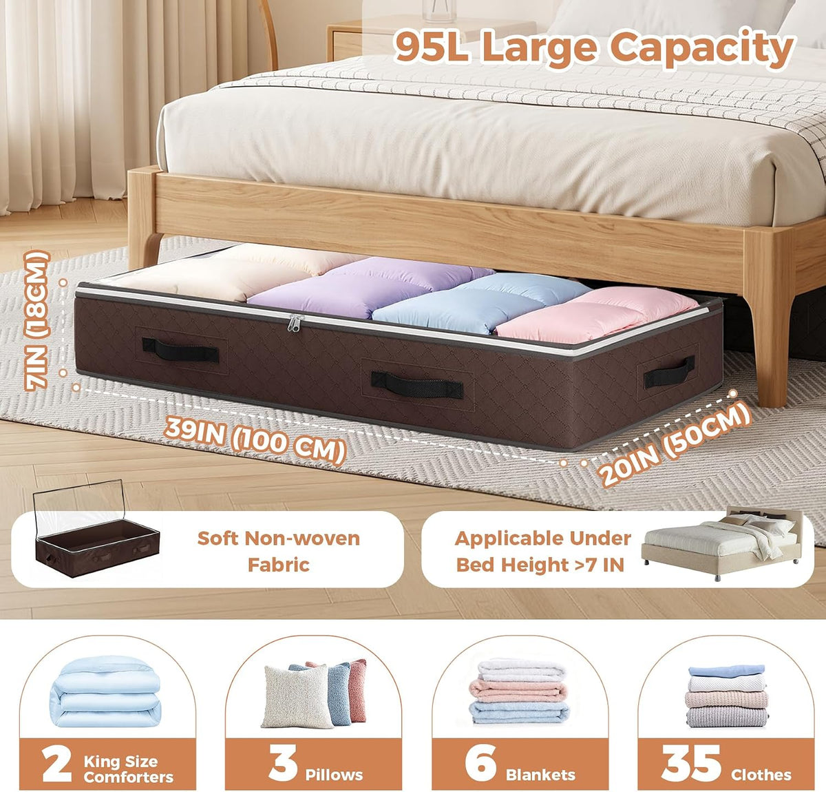 Budding Joy 95L Under Bed Storage Containers, 4 Pack Closet Organizers Grey