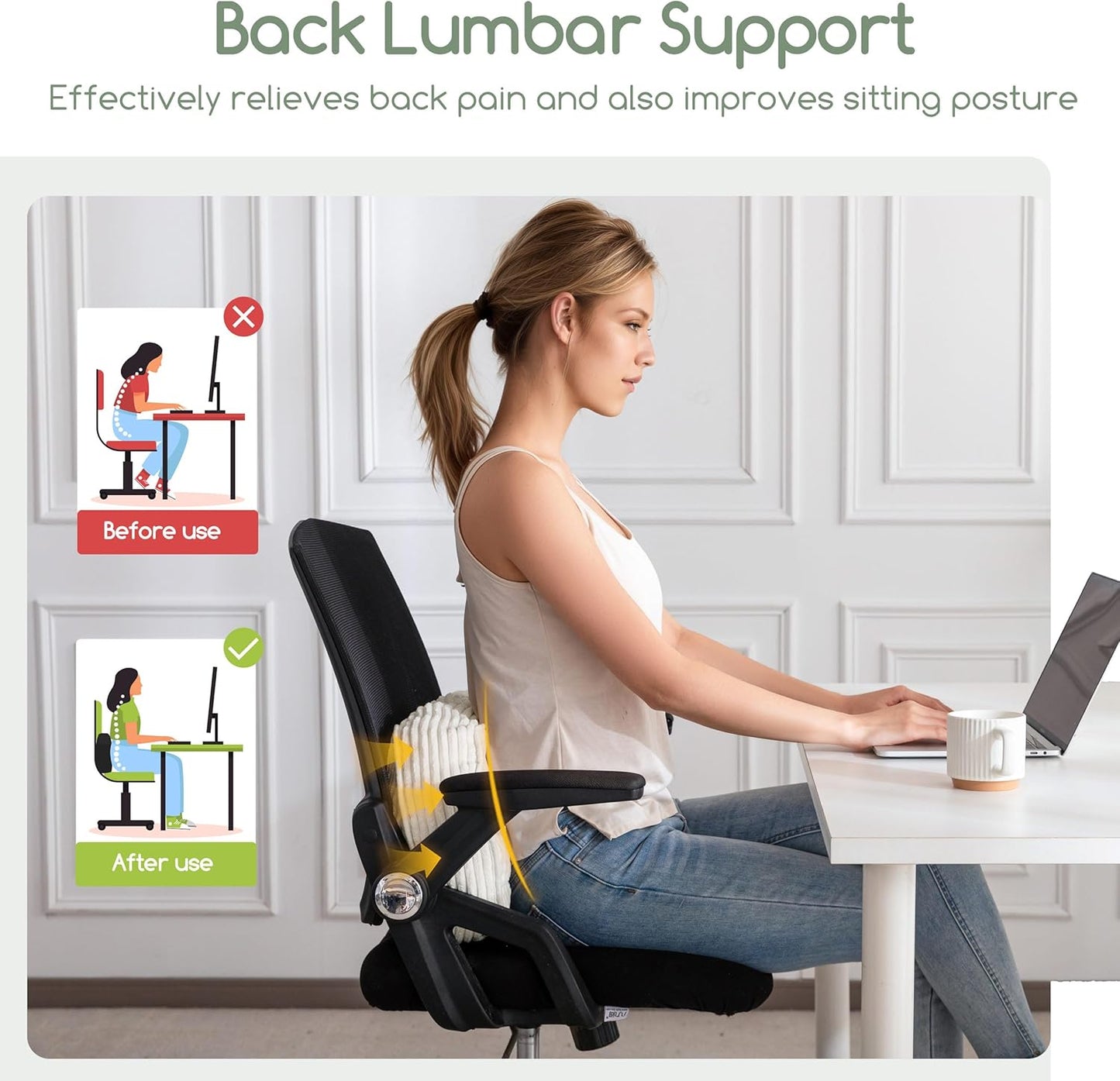 HIGOGOGO Lumbar Support Pillow for Recliner Chair/Accent Chair/Couch/Office Chair, Tufted Corduroy Back Support Cushion for Elderly, Recliner Cushions for Back Rest, Pain Relief, Reading, Brown