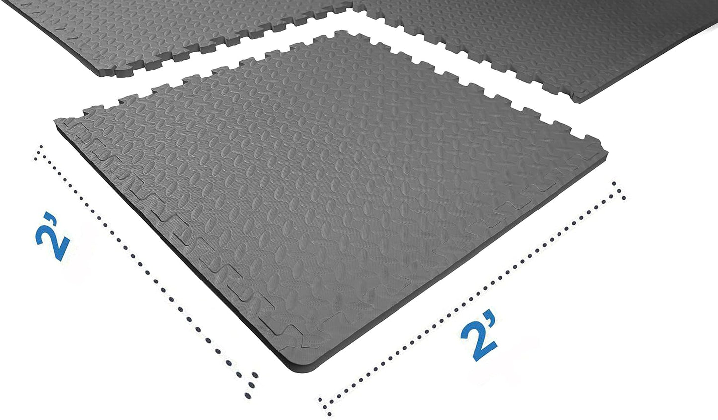 BalanceFrom Puzzle Exercise Mat 1/2" Thick, EVA Interlocking Foam Floor | Tiles for Home Gym, Mat for Home Workout Equipment, Floor Padding for Kids, Black, 24 in x 24 in x 1/2 in, 144 Sq Ft-36 Tiles