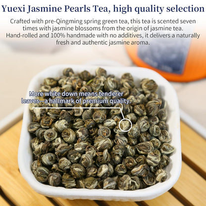Yuexi Jasmine Green Tea Jasmine Dragon Pearls Tea Loose Leaf Chinese Green Tea Sweet Aroma 茉莉花茶 特级 茉莉龙珠 绿茶 花茶 5.3oz/150g