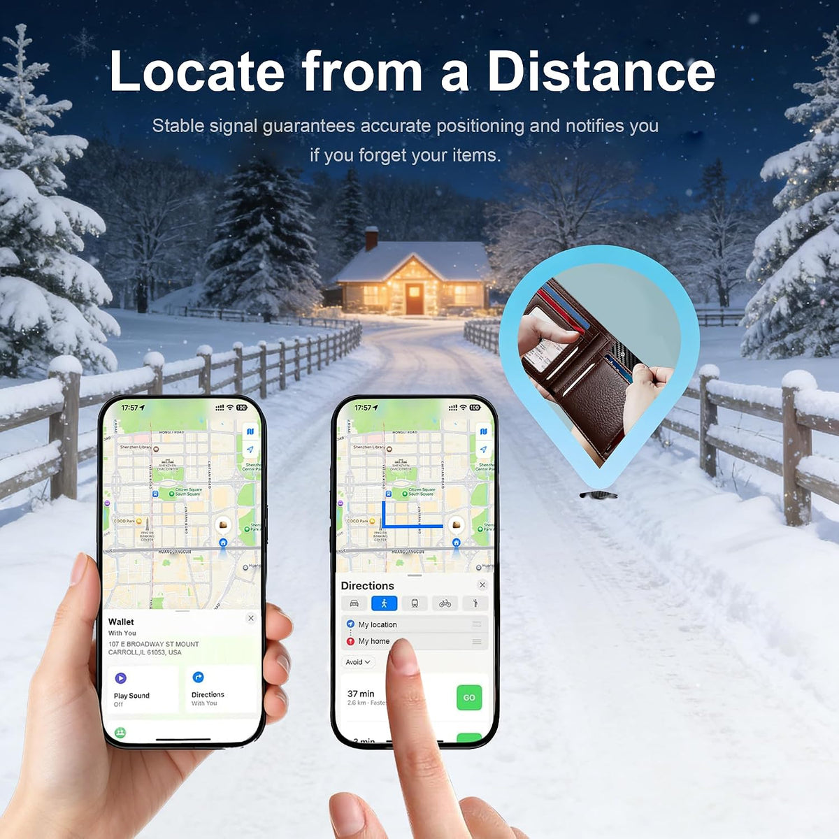 Wallet Tracker Card, Slim Rechargeable Bluetooth Item Locator, Smart Finder Compatible with Apple Find My for Wallet, Luggage, Passport, IP68 Waterproof (iOS Only) (Carbon Fiber Black)