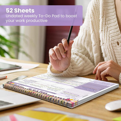 Weekly To Do List Notepad with 52 Undated Sheets（8.5"×11"）- Undated Weekly Planner Notepad for Office Desk Accessories and Supplies - Sunshine Petal