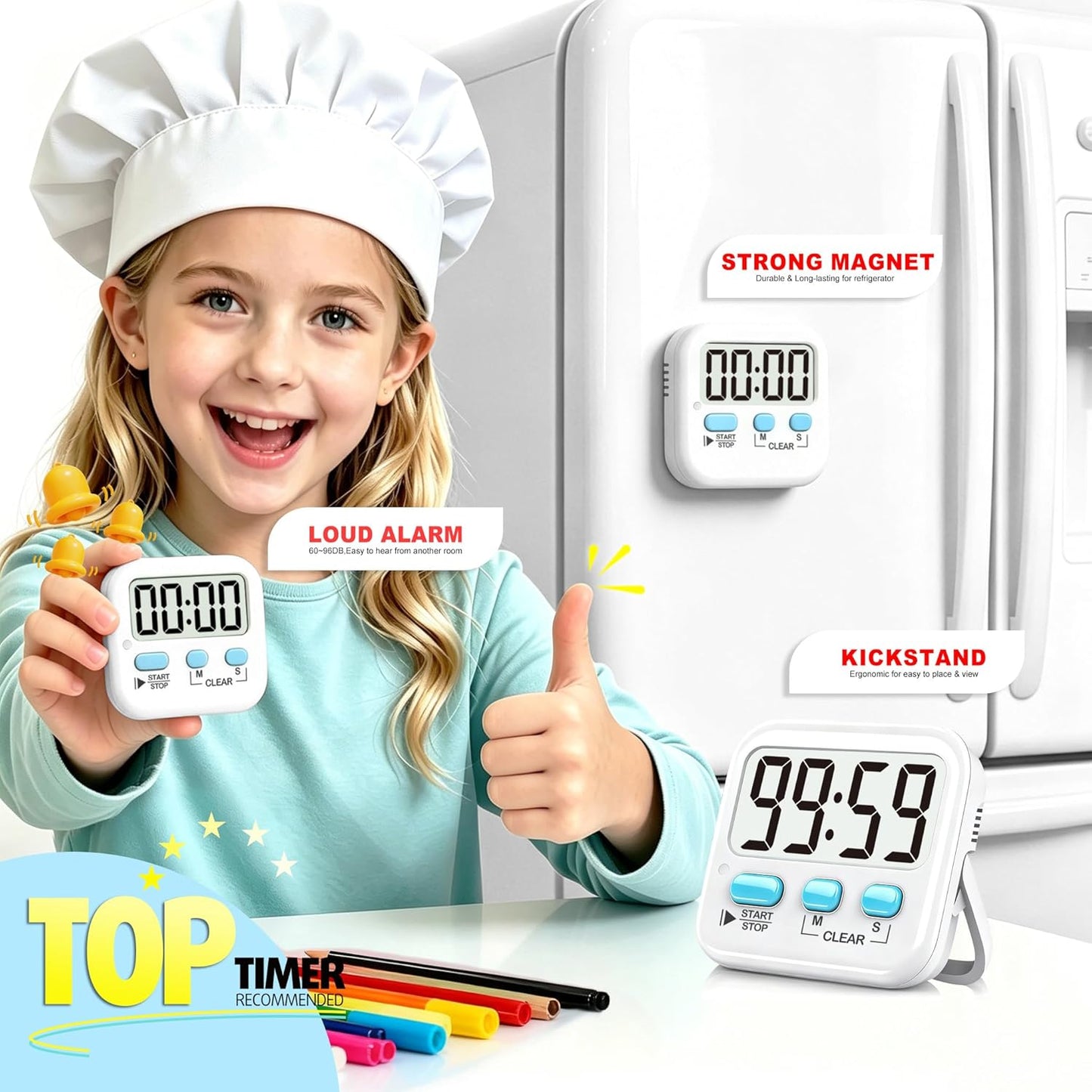 Antonki 2 Pack Digital Timer for Kids Classroom Kitchen Timers for Cooking