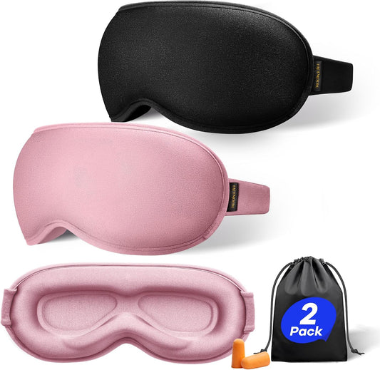 Weighted Eye Mask for Sleeping 2 Pack: Gentle Pressure Blackout Sleep Mask with 3D Contoured Cups, Zero Eye Pressure Sleep Mask for Lash Extensions, Memory Foam Travel Mask, Black Pink