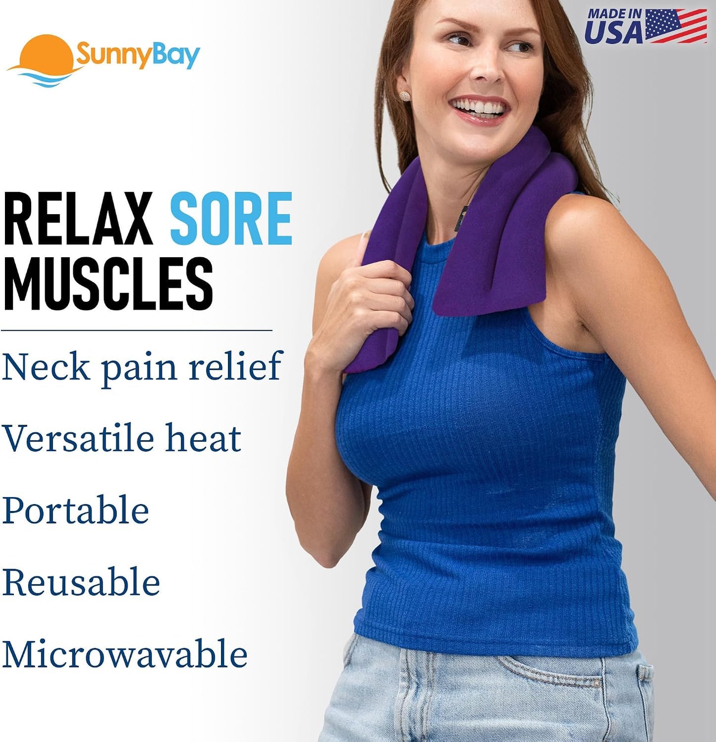SunnyBay Lavender Microwave Heating Pad, 26" Long Microwavable Neck Wrap & Heat Pack for Moist Hot Therapy, Heated Neck Warmer for Neck, Shoulder & Back Pain Relief, Flaxseed Filling, 26x6, Purple