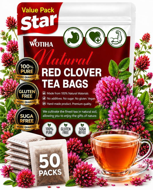 WOTIHA Premium Red Clover Tea Bags, 50 Count – 100% Natural Red Clover Herb, Rich in Antioxidants, Additive-Free, Caffeine-Free, Sugar-Free