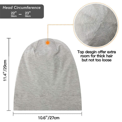 Silk Satin Lined Bonnet Sleep Cap - Adjustable Stay on All Night Hair Wrap Cover Slouchy Beanie for Curly Protection Women and Men Solid Black