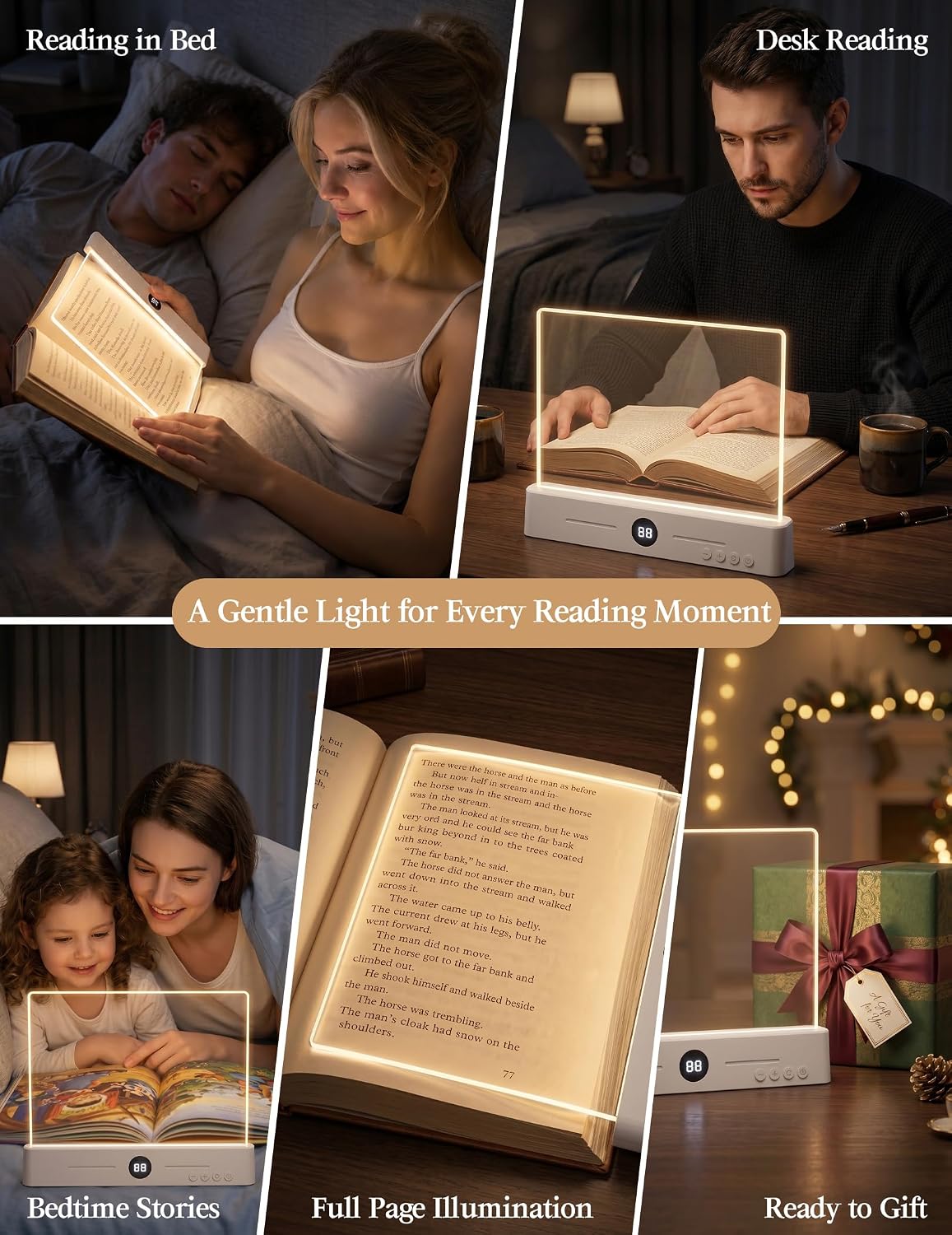 Book Page Light for Reading at Night, Flat Book Light with 3 Colors, Stepless Dimming, 1-99 Min Timer, 1200mAh Rechargeable Page Lamp with 8 Magnetic Bookmarks for Bedside Reading, Travel, Book Lovers