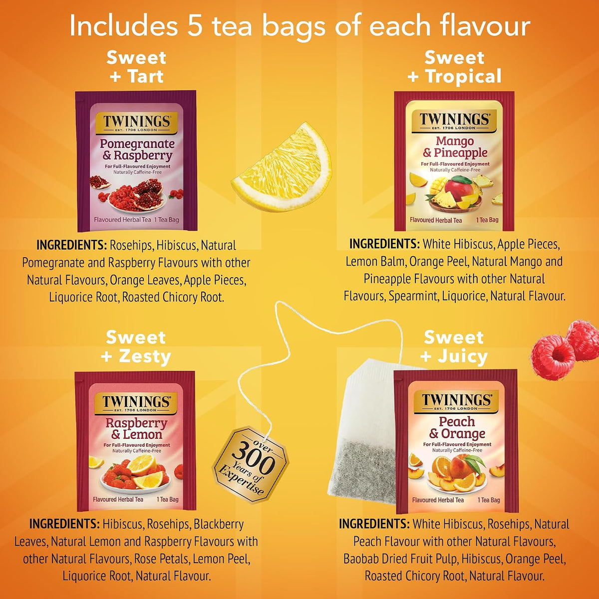 Twinings Sweet Escape Fruity Herbal Tea Variety, 20 Count, Pack of 6