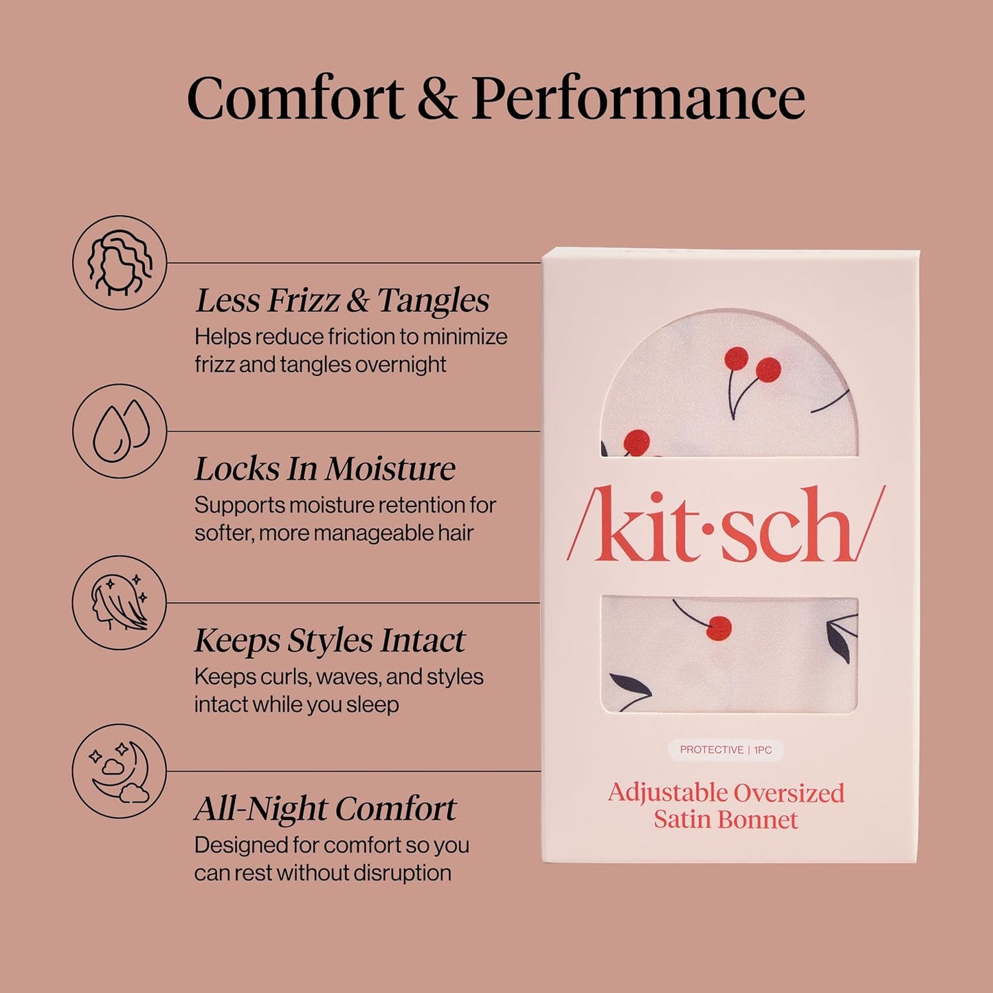 Kitsch XL Satin Bonnet for Sleeping - Softer Than Silk Bonnet For Sleeping Women - Secure Fit, Adjustable, Night Cap For Curly & Textured Hair - Prevents Breakage, Tangles & Thinning - Blush