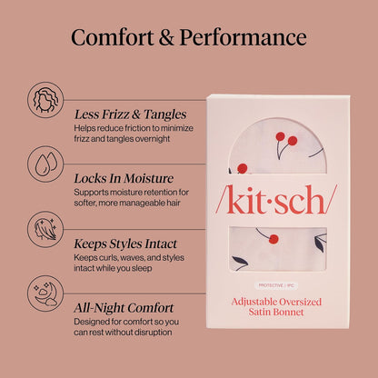 Kitsch XL Satin Bonnet for Sleeping - Softer Than Silk Bonnet For Sleeping Women - Secure Fit, Adjustable, Night Cap For Curly & Textured Hair - Prevents Breakage, Tangles & Thinning - Blush