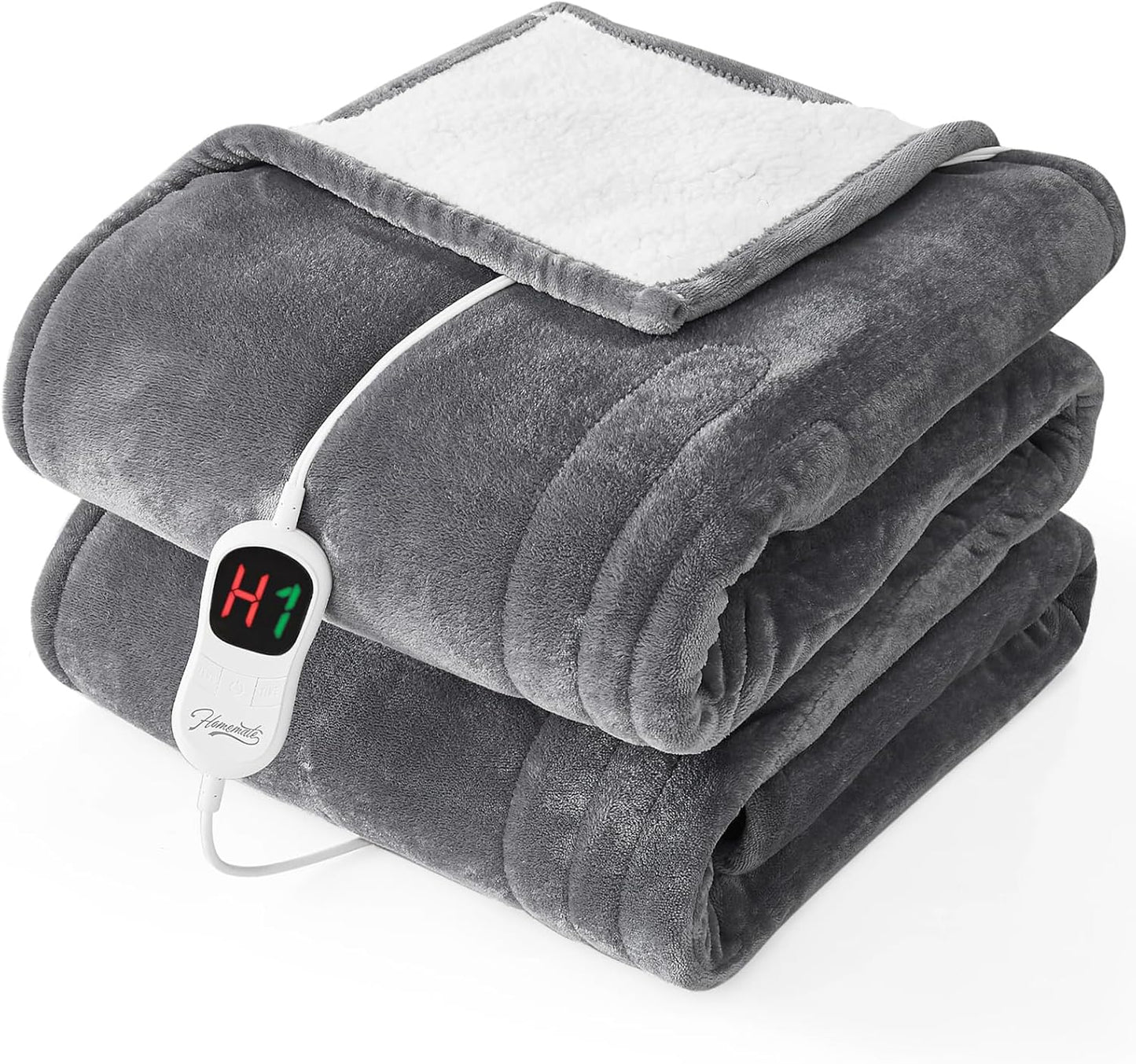 Homemate Electric Heated Blanket Twin - 62"x84" Heating Bed Blankets Throw with 10 Heating Levels 8 Hours Auto Off Fast Heating Over-Heated Protection Ultra Soft Warm Flannel ETL Certified Grey - Colors A