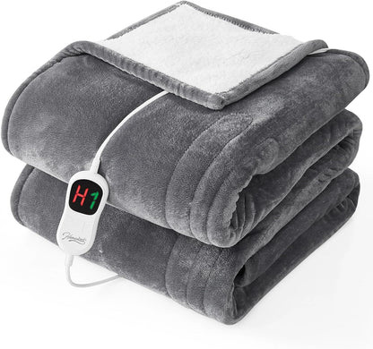 Homemate Electric Heated Blanket Twin - 62"x84" Heating Bed Blankets Throw with 10 Heating Levels 8 Hours Auto Off Fast Heating Over-Heated Protection Ultra Soft Warm Flannel ETL Certified Grey - Colors A