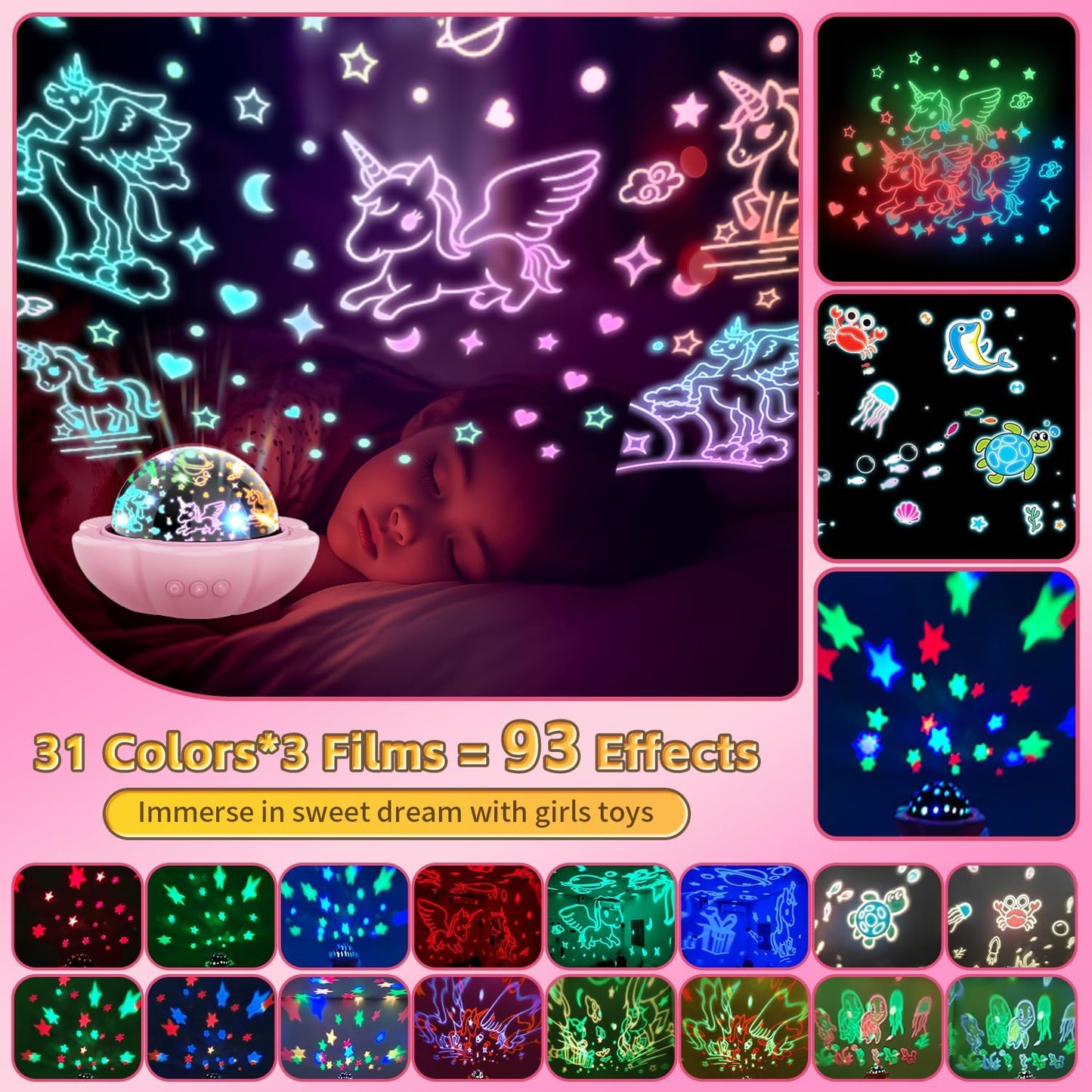 MINGKIDS Toys for 3-8 Year Old Girls Boys,Star Night Light Projector with Hard Projection Cover, Timer&Rotation,2-9 Year Olds Kids Chritsmas Birthday Gifts