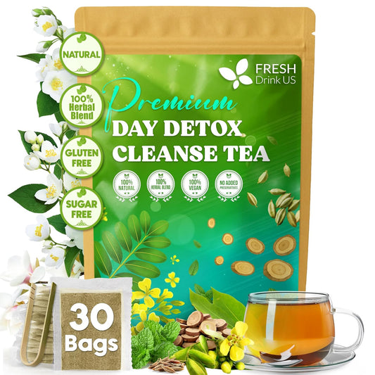 FreshDrinkUS, 30 Teabags of Herbal Day Cleanse Tea | Refreshing Mint Blend with Dandelion, Senna & Hibiscus | Naturally Supports Wellness & Light-Feeling | Caffeine-Free Herbal Tea