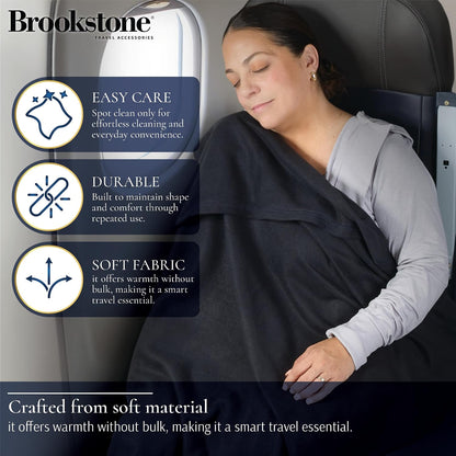 Brookstone Travel Blanket 2-in-1 Soft Throw with Carrying Pouch