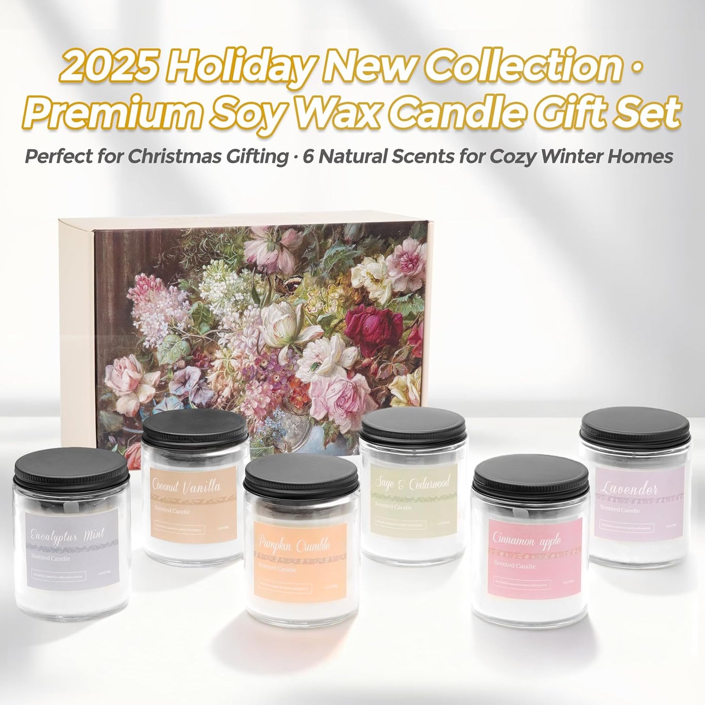 Scented Candles Gift Set, Long Lasting 6 Pack Aromatherapy Candles for Home, 42 oz 300 Hour Burn, Lavender Jasmine Vanilla Sage Sandalwood Rose Eucalyptus Mint, Gifts for Women