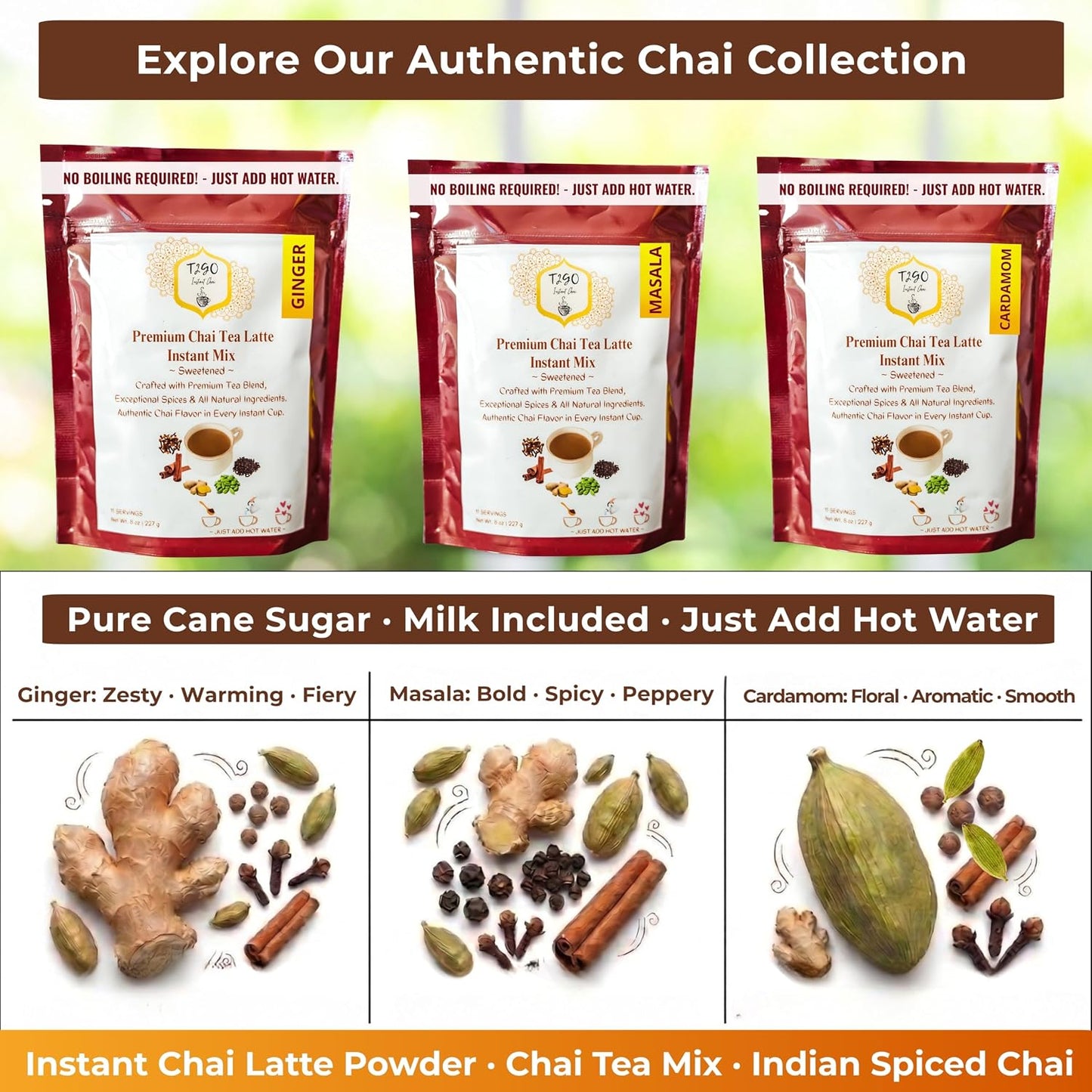 T2GO Authentic Karak Masala Chai Tea Mix – Just Add Water, 8 oz | Bold karak-style masala chai — real milk & spices in every scoop, no simmering