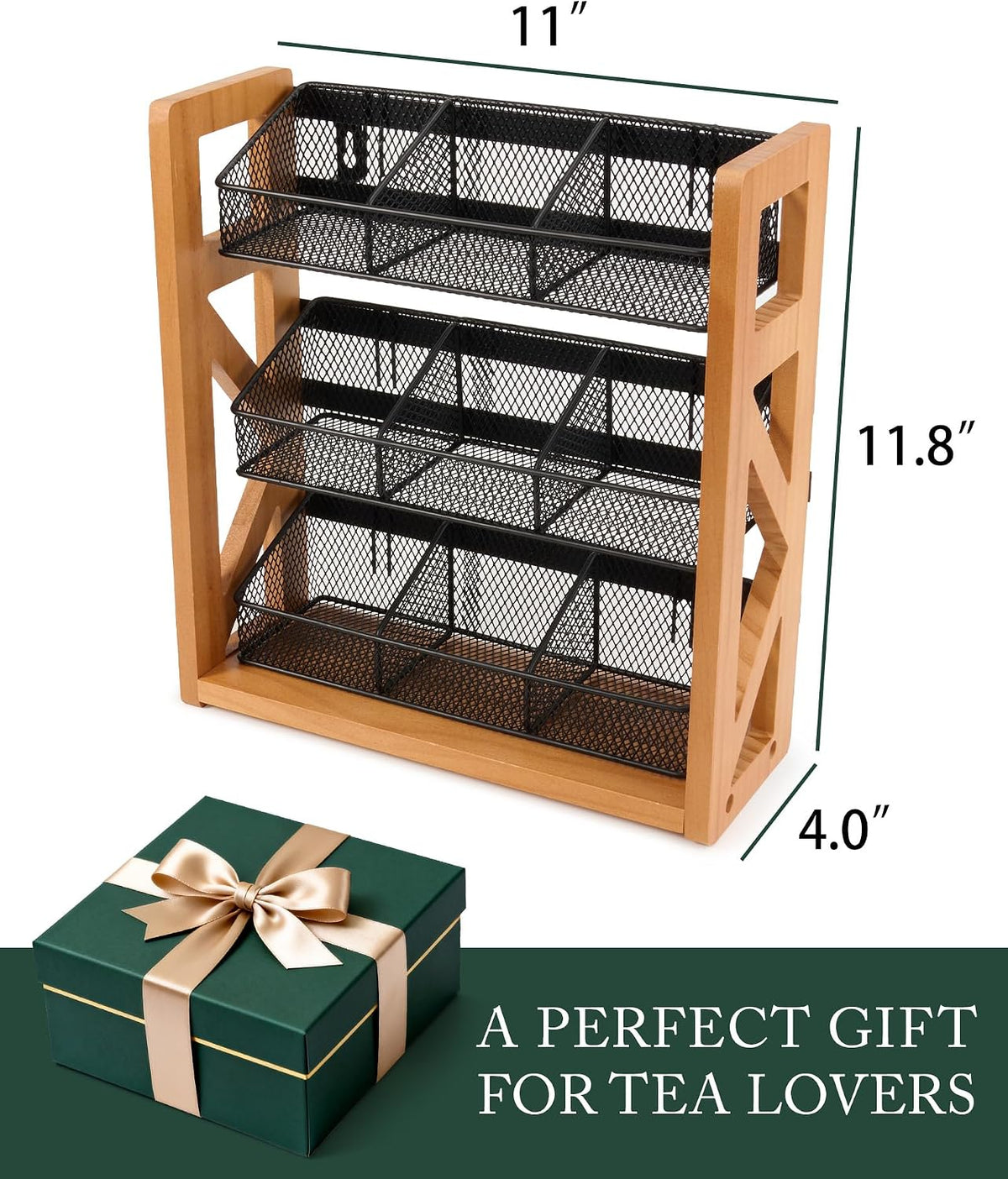 HULISEN Tea Bag Organizer, 3 Tier Tea Bag Holder, Holds Up to 120 Teabags