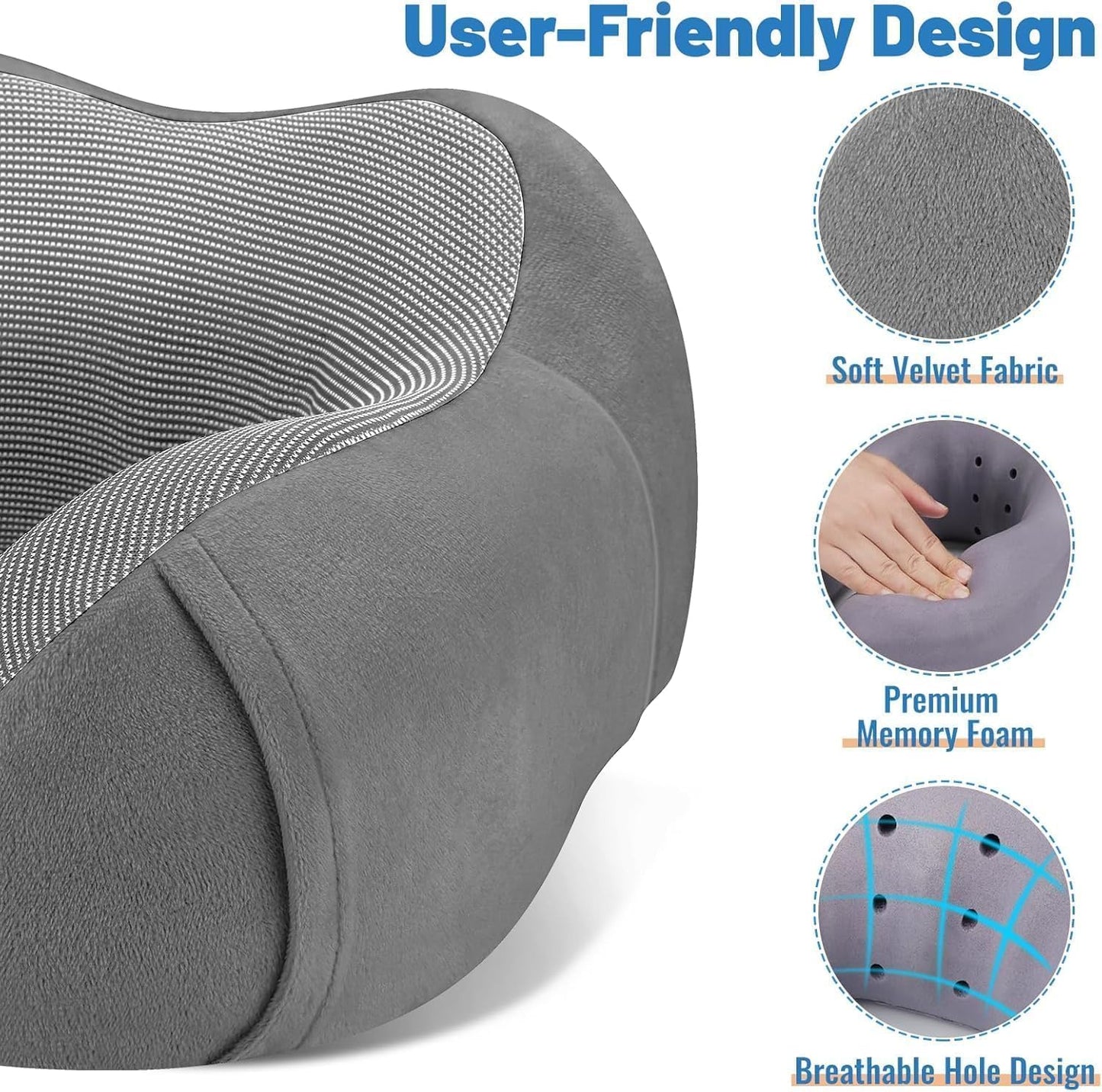CloudBliss Travel Pillow for Airplane, Memory Foam Neck Pillow for Travel, Compact Flight Pillow with Eye Mask, Earplugs, Carry Bag, Travel Neck Pillow for Long Flight Sleep, Plane Accessories, Black