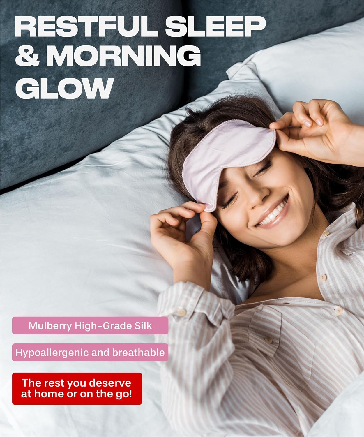 SUNDAYSILKS™ | Adjustable Silk Sleep Mask for Side Sleeper | Cloud-Like Comfort, Weighted for Deep Sleep | Soft Sleep Face Mask for Women & Men, Full Blackout, Cooling Silk Eye Mask for Sleeping