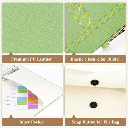 HAUTOCO PU Leather 3-Ring Important Document Organizer Folder Binder