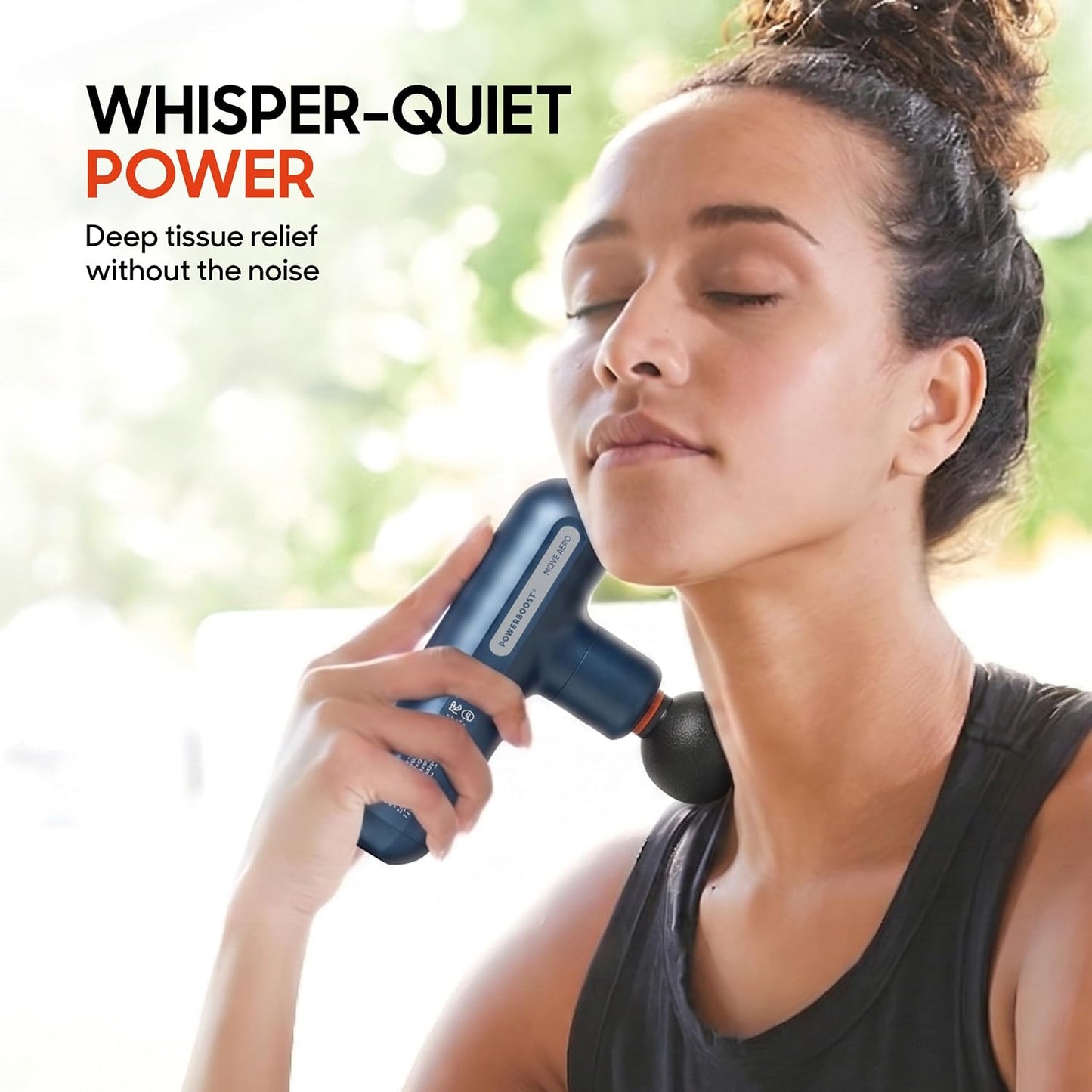 Sharper Image Deep Tissue Percussion Massage Gun, Powerboost Move Evo Hot & Cold Rechargeable Handheld Massager, 4 Adjustable Speeds, 5 Attachment Heads & Carrying Case, for Muscle Pain Relief, Blue