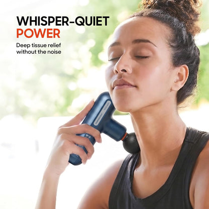 Sharper Image Deep Tissue Percussion Massage Gun, Powerboost Move Evo Hot & Cold Rechargeable Handheld Massager, 4 Adjustable Speeds, 5 Attachment Heads & Carrying Case, for Muscle Pain Relief, Blue