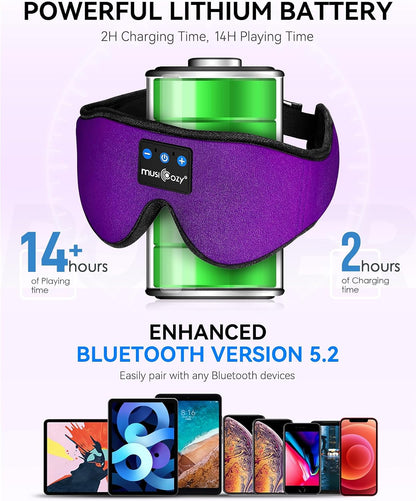 MUSICOZY Sleep Headphones, Bluetooth 5.4 Sleep Mask Headband Headphones Sleeping Eye Mask, Wireless Music Earbuds Earphones with HD Stereo Speakers for Side Sleepers, Cool Gadgets Unique Gift
