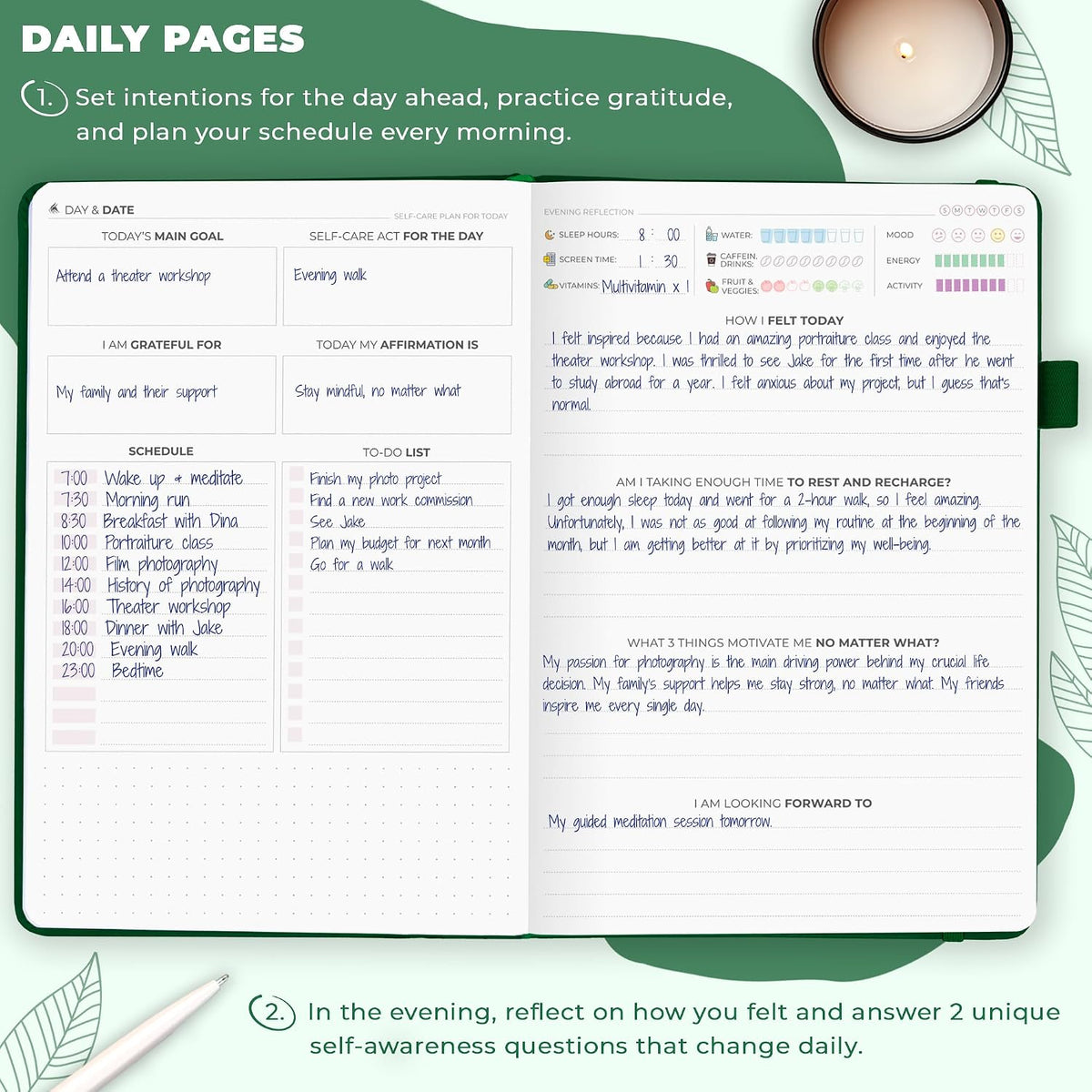 Clever Fox Self-Care Journal for Women, Daily Planner 5.8x8.3 Aquamarine