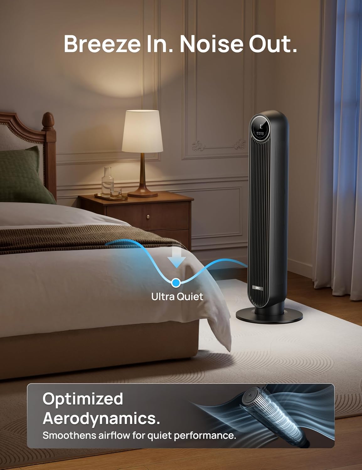 DREO Smart Tower Fan for Bedroom, 28ft/s Velocity, 8 Speeds Ultra Quiet Fan