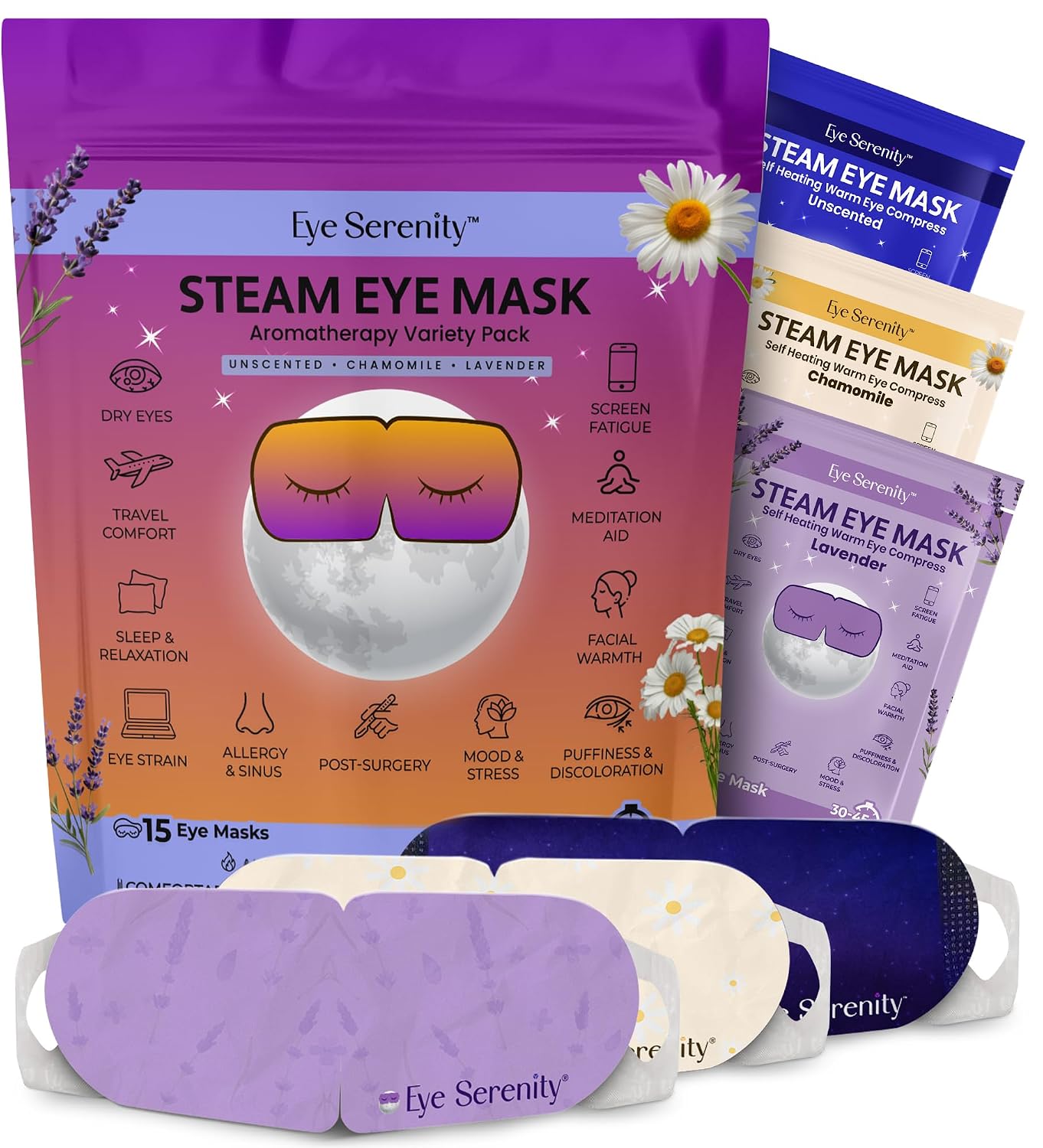 Eye Serenity Steam Eye Mask, Heated Eye Mask, Self Heating Warm Compress for Dry Eyes, Fast Relief for Stye, Puffy Sensitive Eyes, Moist Heat, Gift for Women and Men - Unscented