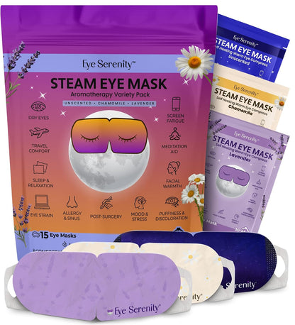 Eye Serenity Steam Eye Mask, Heated Eye Mask, Self Heating Warm Compress for Dry Eyes, Fast Relief for Stye, Puffy Sensitive Eyes, Moist Heat, Gift for Women and Men - Unscented