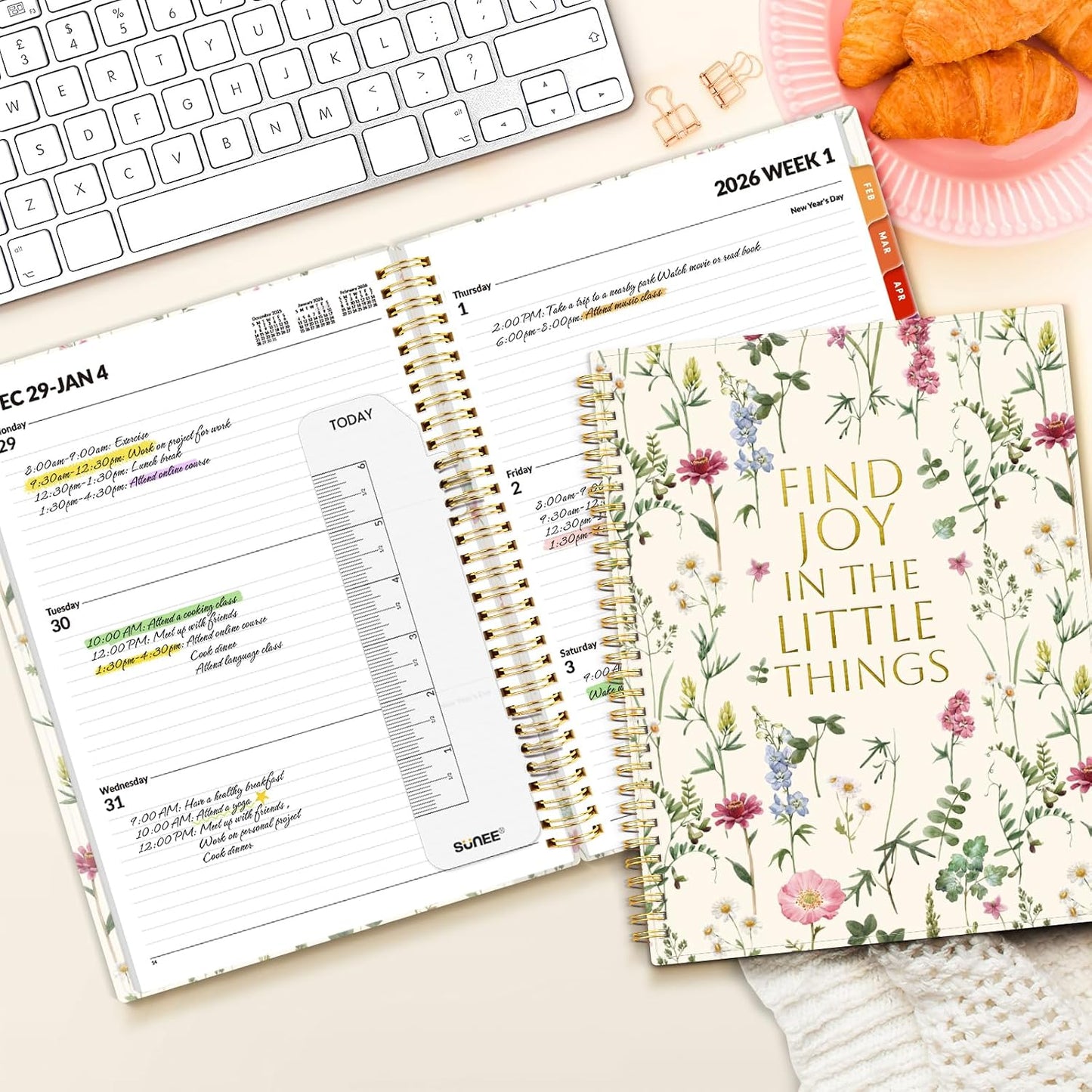 SUNEE Academic Planner 2026-2027 – Weekly & Monthly Planner, July 2026 to June 2027, 6.4"x8.3", Thick Paper, Tabs, Pockets, Bookmark, Spiral-Bound, Student Teacher Organizer, Black