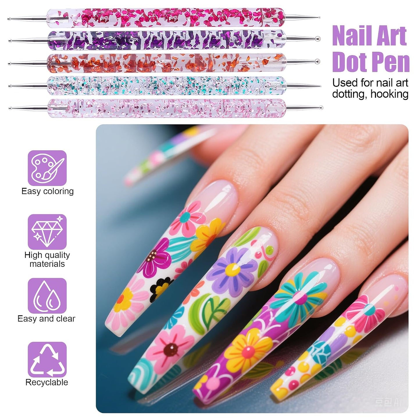 Artdone 31pcs Nail Art Brushes, Nail Art Tool Set, Dotting Tools, Dust Brush,Striping Brushes for Long Lines, Drawing Pen For Gel Polish Design supply