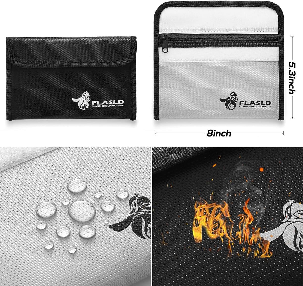 FLASLD Large Fireproof Document Bags, 24x12x12” Waterproof Storage Firesafe Bag, Fireproof Folder Safe Box for Cash, Valuables & Passport, Silicone Coating & Zipper Closure