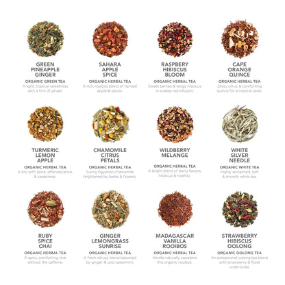 Teabloom Exceptional Organic & Kosher Certified Loose Leaf Tea Chest, World's Largest Tea Collection with 24 Varieties of Black, Green, White, Oolong, and Herbal Teas