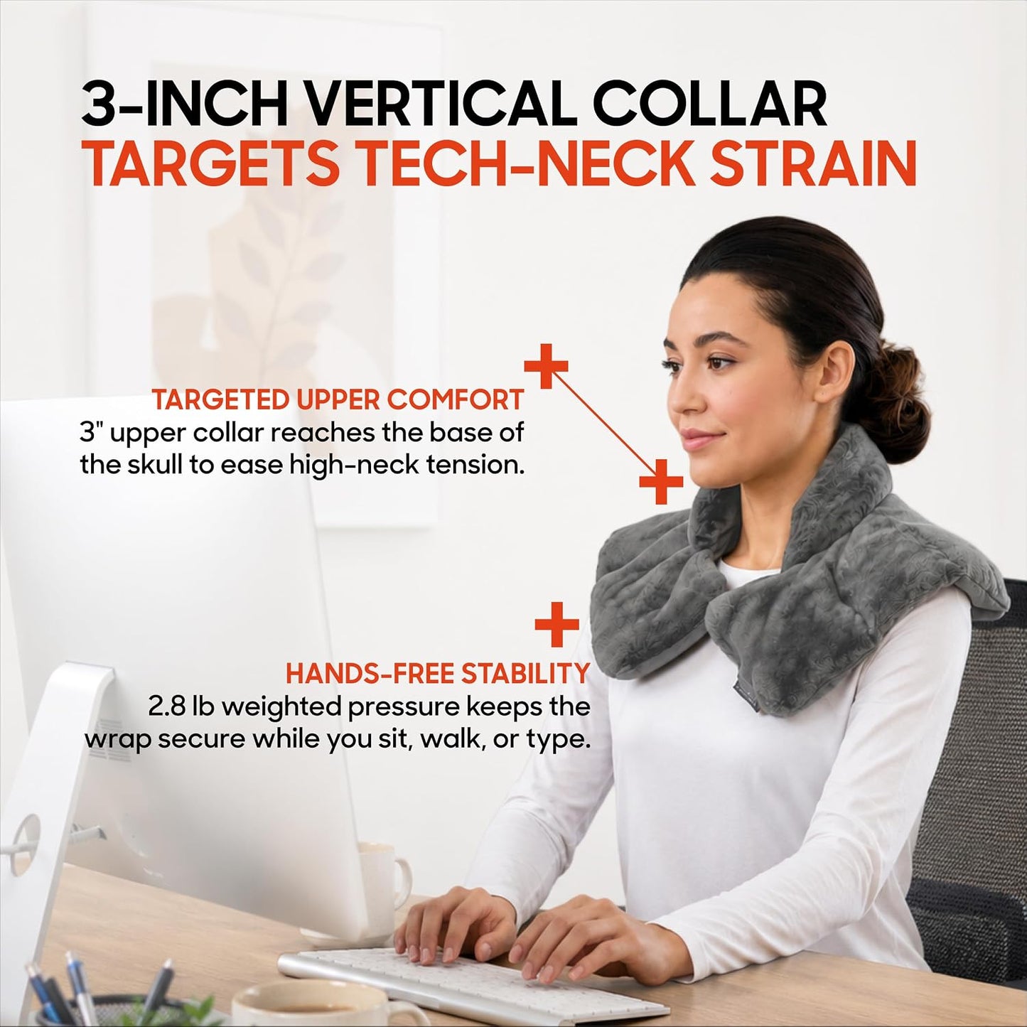 Sharper Image Heated Neck & Shoulder Wrap - Microwavable Warm & Cooling Plush Pad, Scented Aromatherapy (100% Natural Lavender & Herb Spa Blend), Pain Tension Headache Relief Therapy, Gift for Women